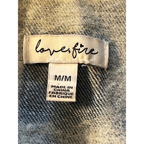 Loves Fire Light Acid Wash Denim Jean Jacket Silver Tone Hardware Size Medium - Picture 4 of 4